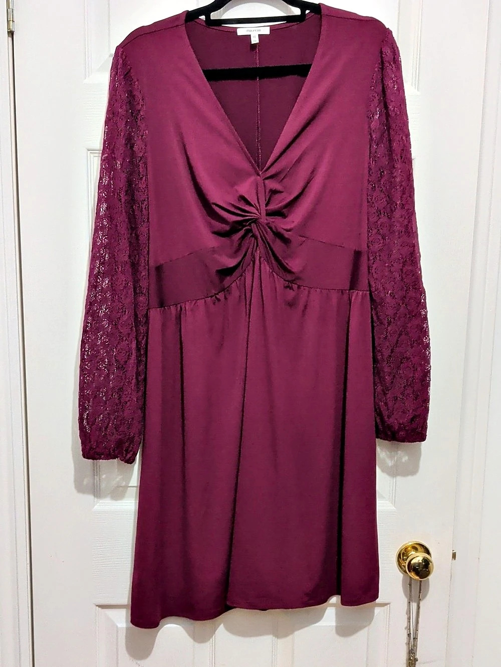 Maurices Twist Front Lace Sleeve V-Neck Dress Purple Mini Dress